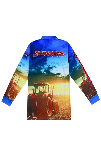 Tailor Made Long Sleeve Mens Polo Shirt Design Full Fit Dye Sublimation Three Buttons Australian Farm Engineering Gear Long Sleeve Polo Shirt Center 100%Polyester P1429 front view